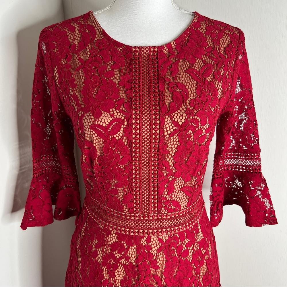 MISSMAY Full Lace Contrast Bell Sleeve Formal Long Dress Red Size S NWT - Picture 7 of 15